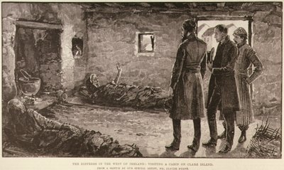 De Nood in het Westen van Ierland: Bezoek aan een Hut op Clare Island, uit The Illustrated London News, 4 oktober 1886 door English School